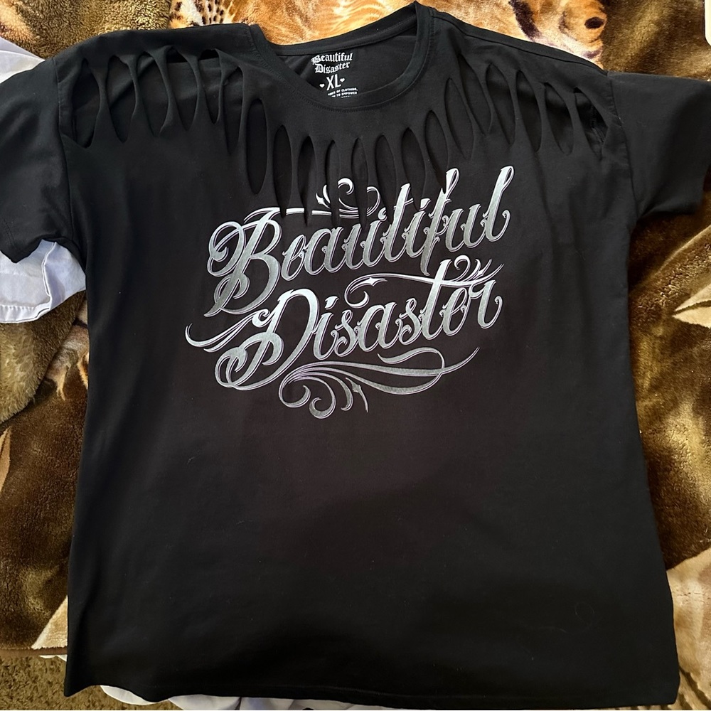 ***SOLD*** Beautiful Disaster slashed tee